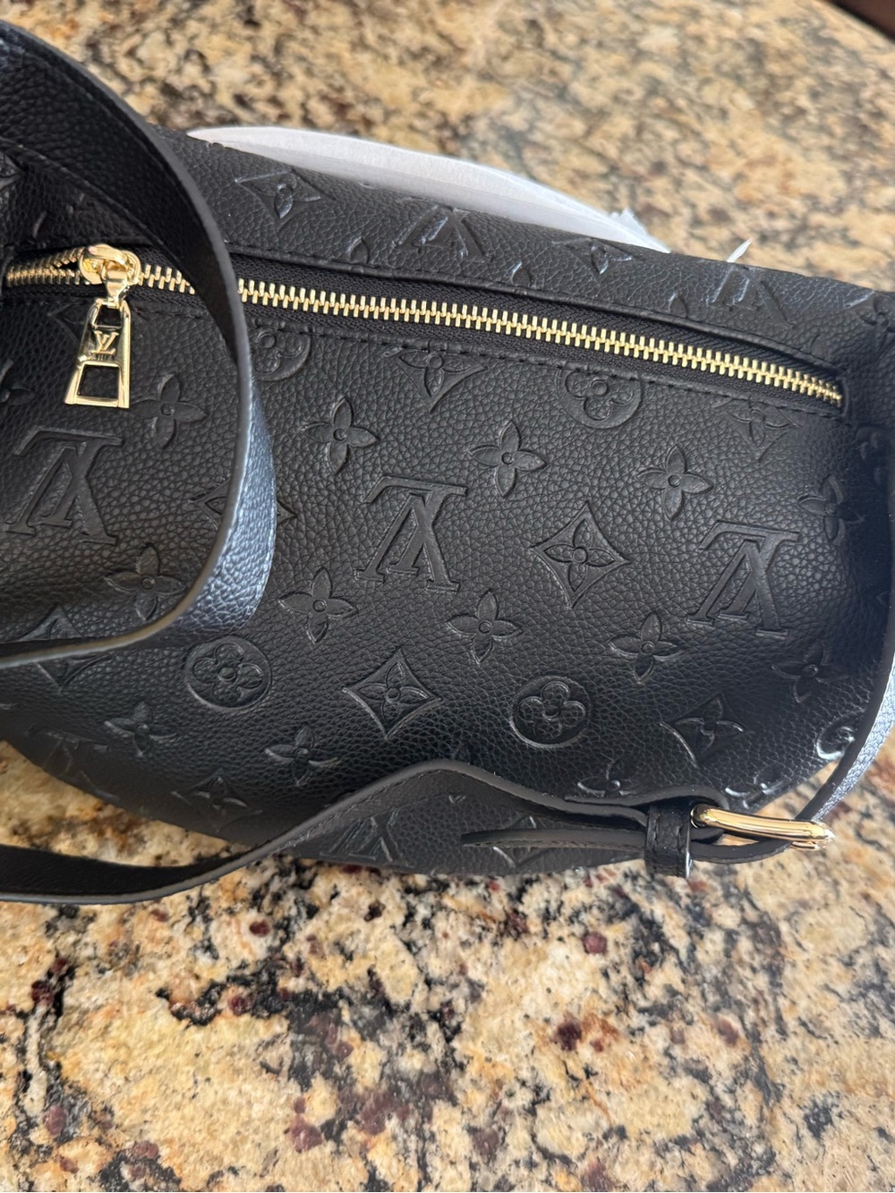 Black Embossed Monogram Belt Bag with Gold Hardware Brand New - Picture 4 of 4